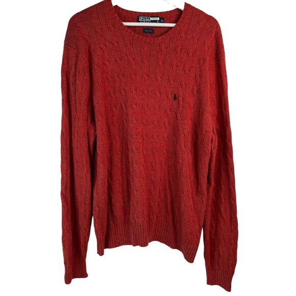 Vtg Polo Ralph Lauren Sz XL Cable Knit Sweater Silk Orange Logo Pullover Jumper - Picture 1 of 6